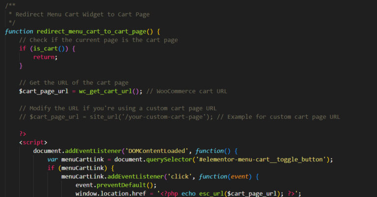 Smart Web Creative - Elementor: Disable the Menu Cart Widget Default Function and Link to the Cart Page
